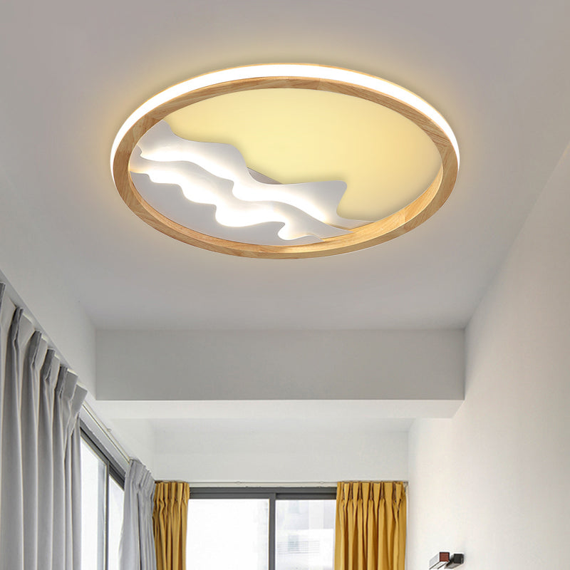 Wood Mountain View Flushmount Light Contemporary 17/21 Inch Wide LED Ceiling Lamp for Study Room