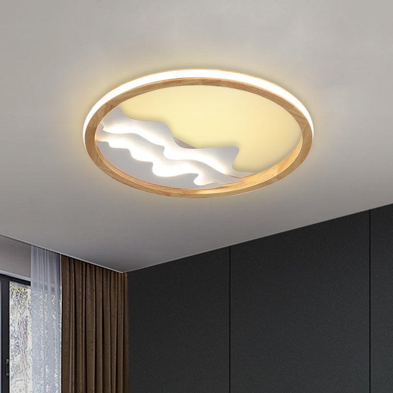 Lámpara de techo LED contemporánea de madera con vista a la montaña, empotrada, de 17/21 pulgadas de ancho, para sala de estudio