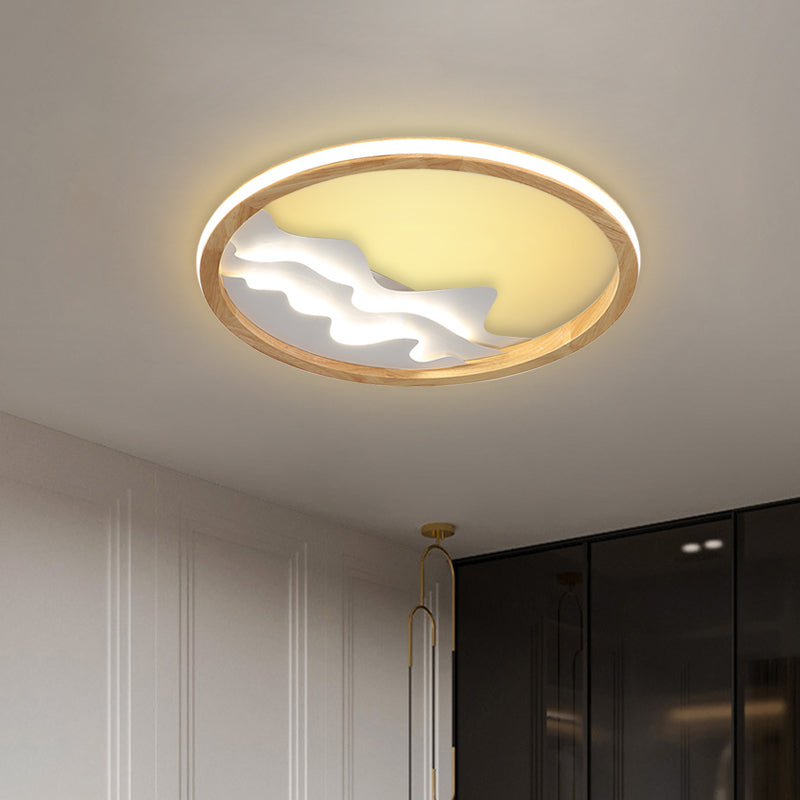 Wood Mountain View Flushmount Light Contemporary 17/21 Inch Wide LED Ceiling Lamp for Study Room