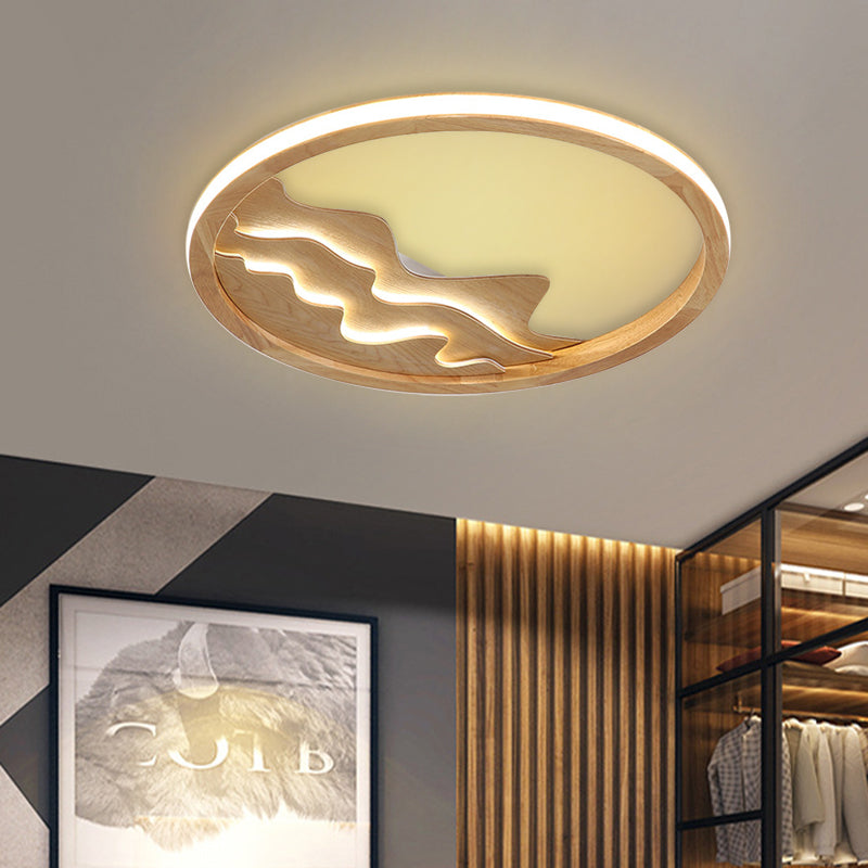 Wood Mountain View Flushmount Light Contemporary 17/21 Inch Wide LED Ceiling Lamp for Study Room