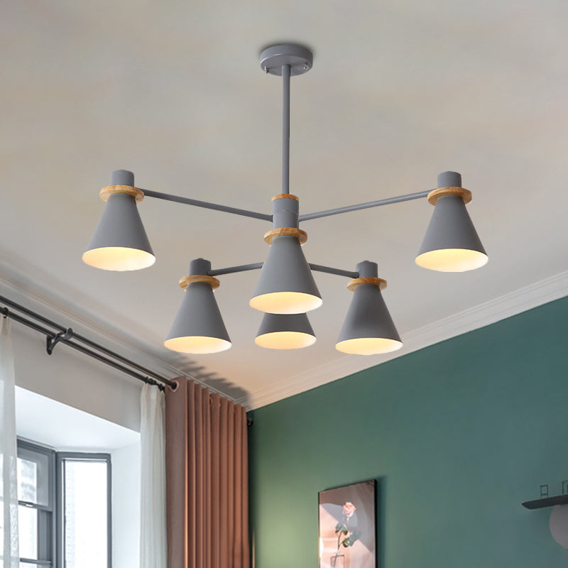 Contemporary Suspension Light Funnel Shade Metal 2-Tier 4/6/8 Lights Chandelier for Restaurant