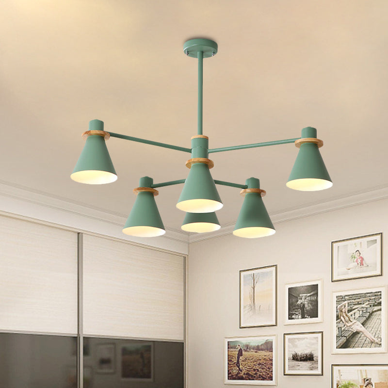 Contemporary Suspension Light Funnel Shade Metal 2-Tier 4/6/8 Lights Chandelier for Restaurant