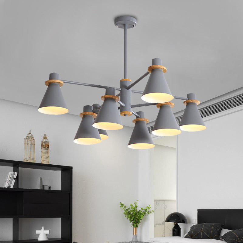 Contemporary Suspension Light Funnel Shade Metal 2-Tier 4/6/8 Lights Chandelier for Restaurant