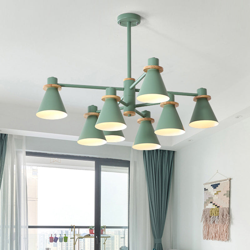 Contemporary Suspension Light Funnel Shade Metal 2-Tier 4/6/8 Lights Chandelier for Restaurant
