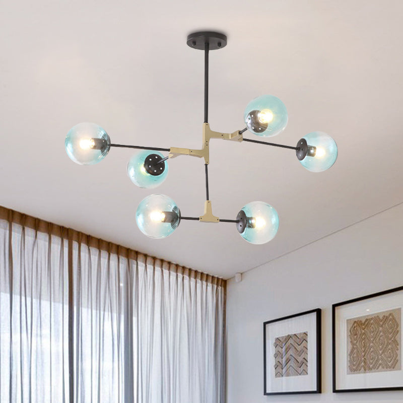 Contemporary Orb Shade Pendant Light Metal Blue Chandelier with Glass Shade for Restaurant