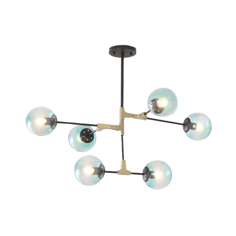 Contemporary Orb Shade Pendant Light Metal Blue Chandelier with Glass Shade for Restaurant