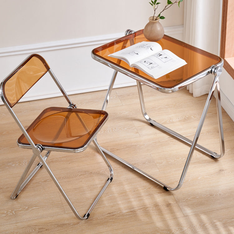 Acrylic Foldable Dining Table for 2 Person with Silver Steel Base