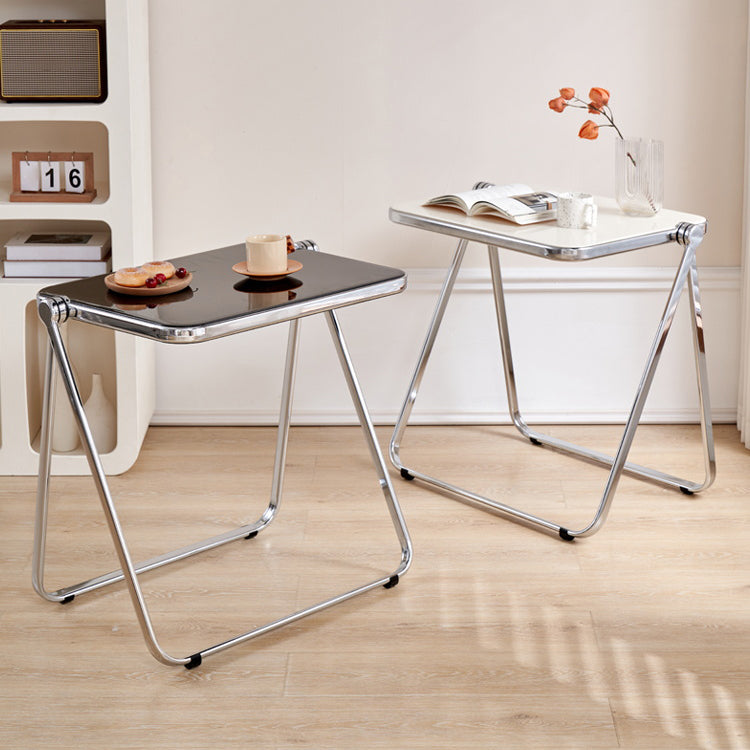Acrylic Foldable Dining Table for 2 Person with Silver Steel Base