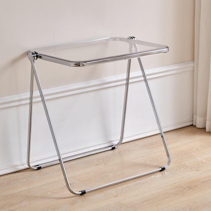 Acrylic Foldable Dining Table for 2 Person with Silver Steel Base