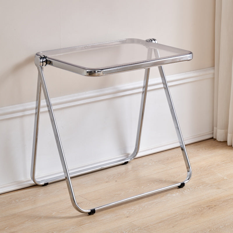 Acrylic Foldable Dining Table for 2 Person with Silver Steel Base