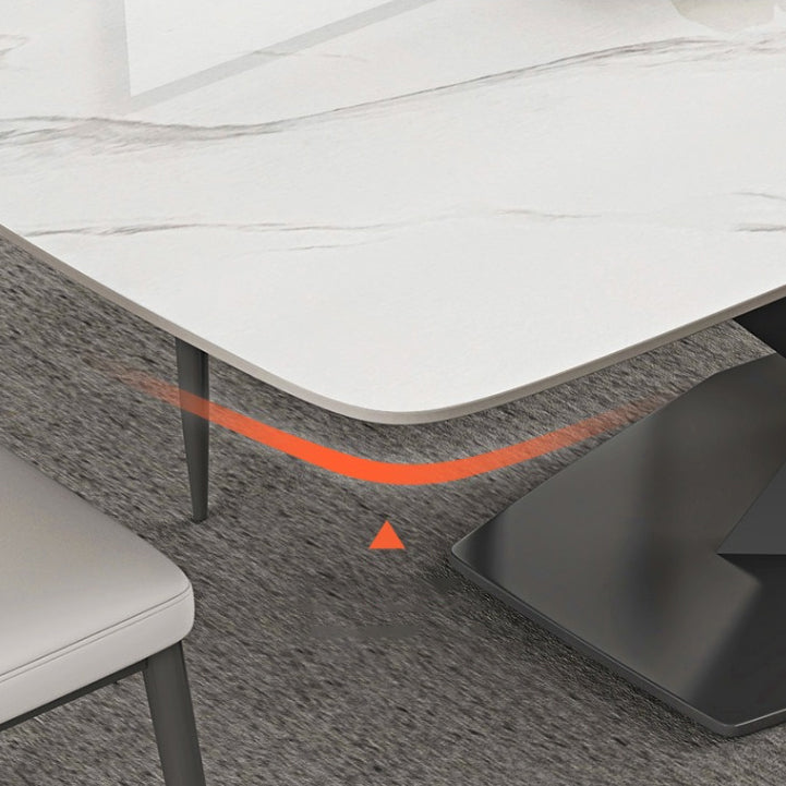 White Stone Top Dining Table Rectangular Tabletop with Metal Pedestal Base
