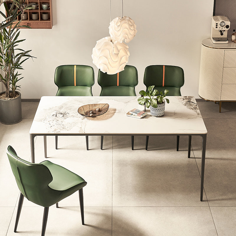 Modern Minimalist White Stone Top Black Base Dining Room Table with 4 Legs Base