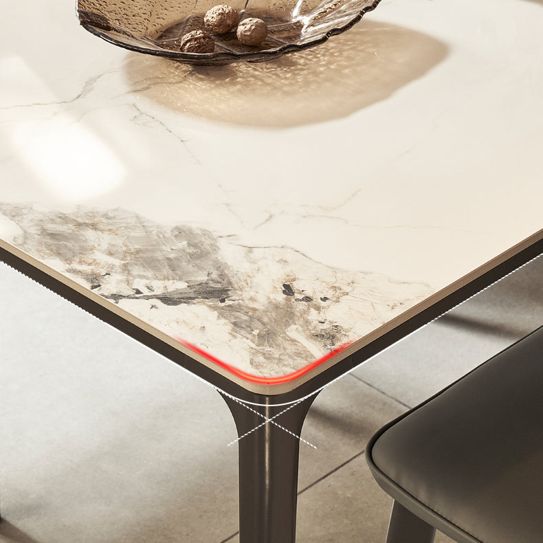Modern Minimalist White Stone Top Black Base Dining Room Table with 4 Legs Base