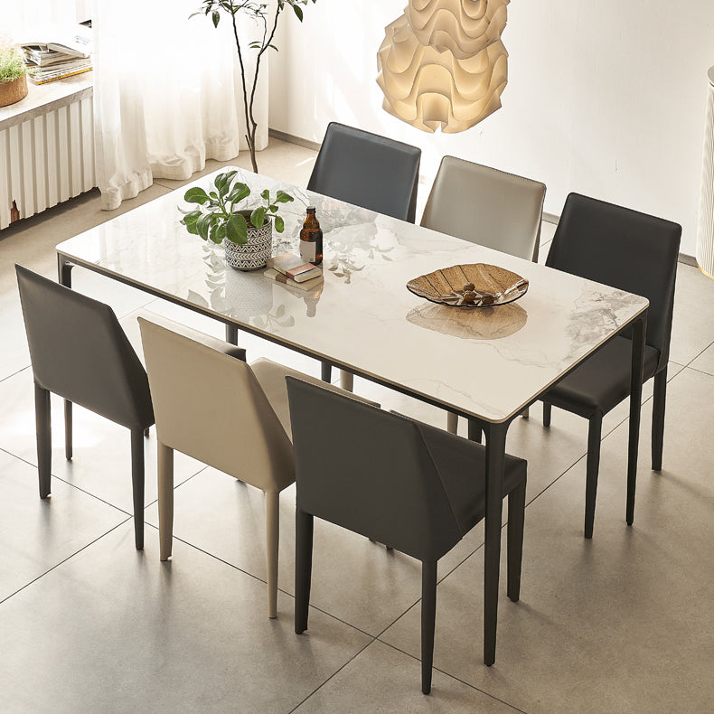 Modern Minimalist White Stone Top Black Base Dining Room Table with 4 Legs Base