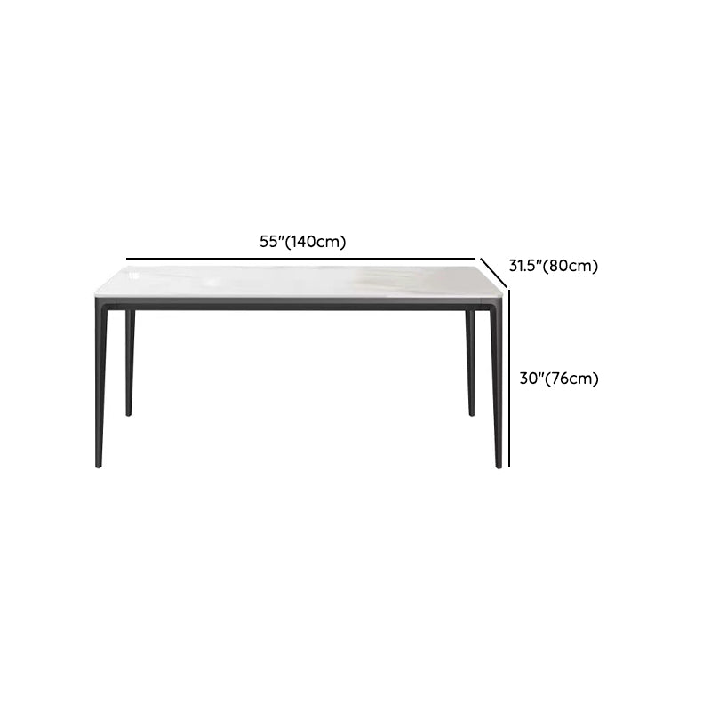 Modern Minimalist White Stone Top Black Base Dining Room Table with 4 Legs Base