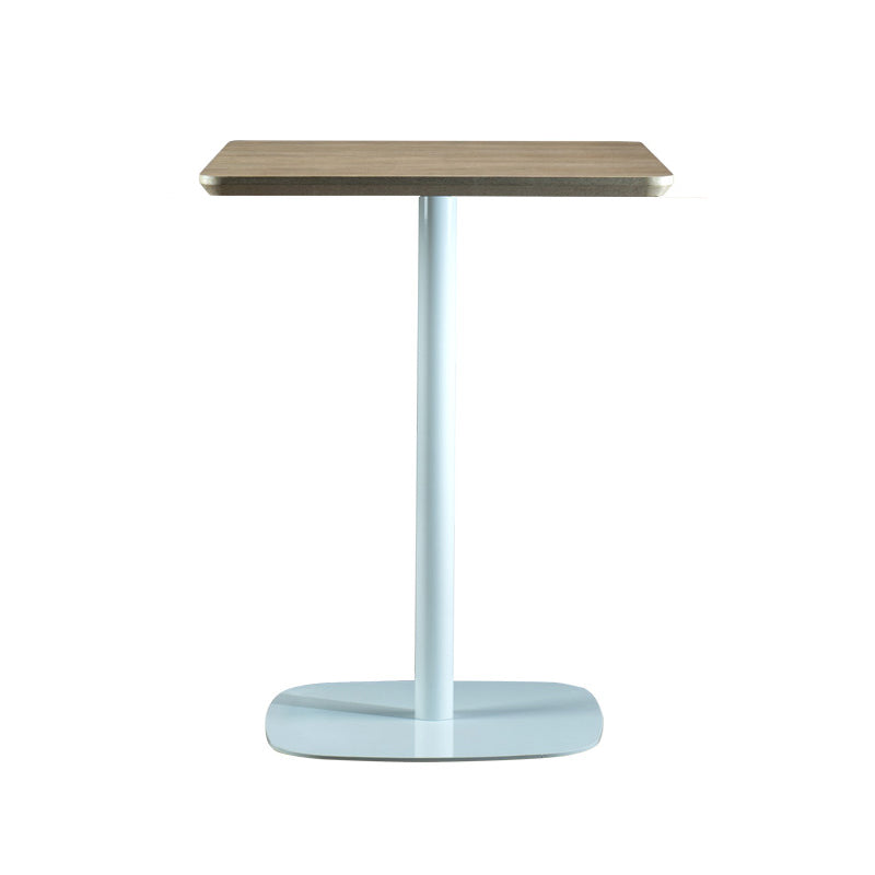 Modern Square Dining Table Wood Tabletop with Steel Pedestal Base