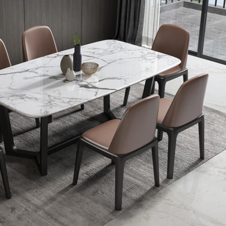 Simplicity Style Rectangle Marble Fixed Dinner Table with Trestle Base