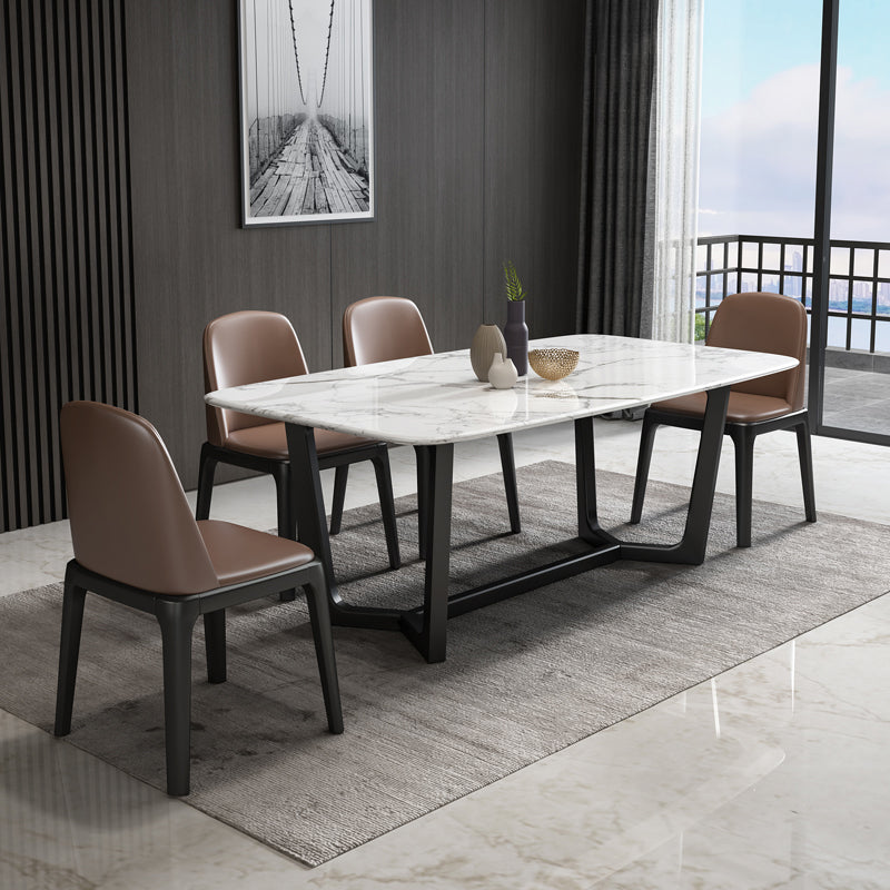 Simplicity Style Rectangle Marble Fixed Dinner Table with Trestle Base