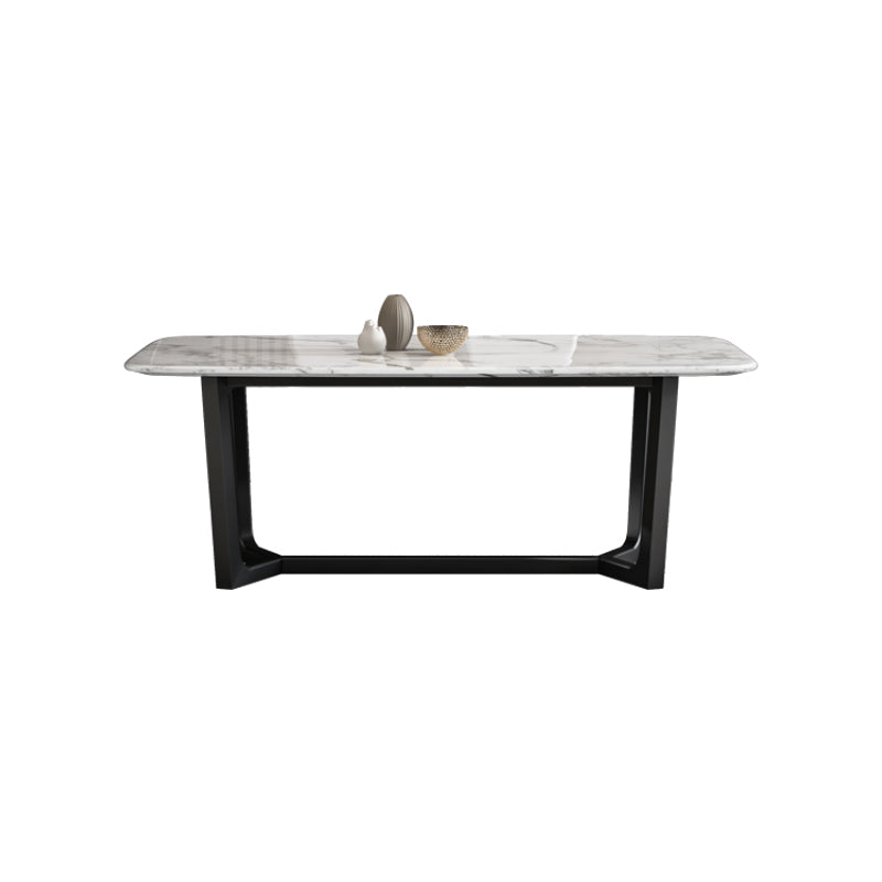 Simplicity Style Rectangle Marble Fixed Dinner Table with Trestle Base