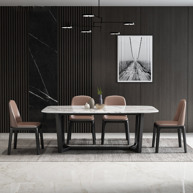 Simplicity Style Rectangle Marble Fixed Dinner Table with Trestle Base