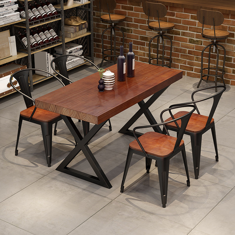 Retro Industrial Style Rectangular Solid Wood Dining Table for Coffee House and Milk Tea