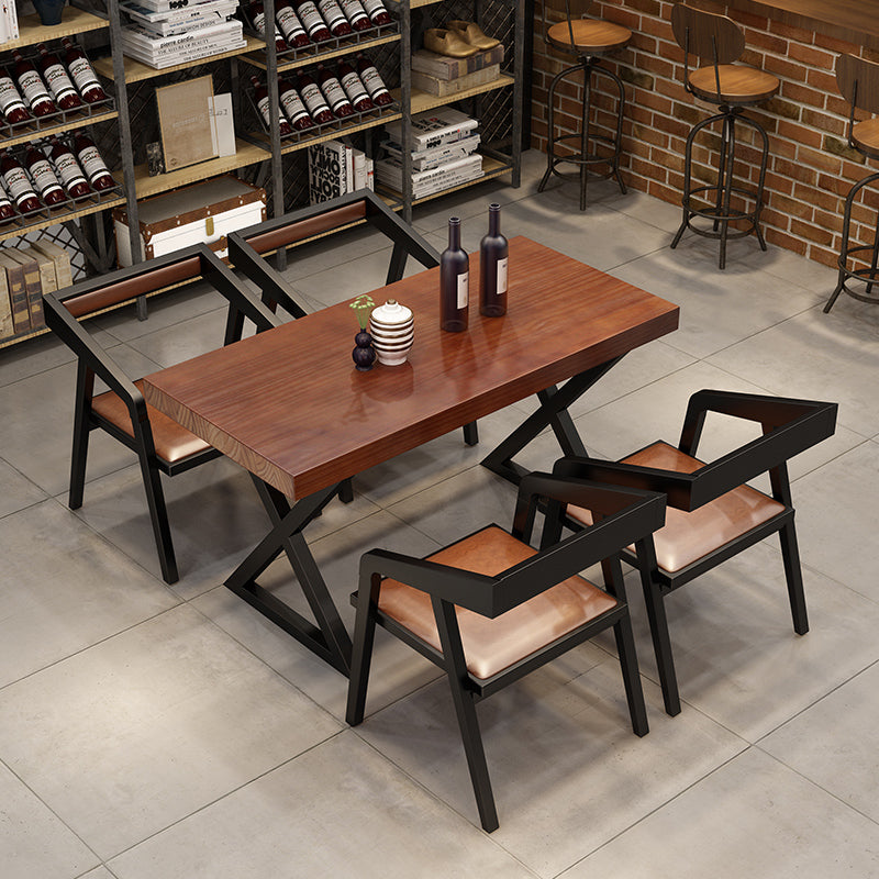 Retro Industrial Style Rectangular Solid Wood Dining Table for Coffee House and Milk Tea