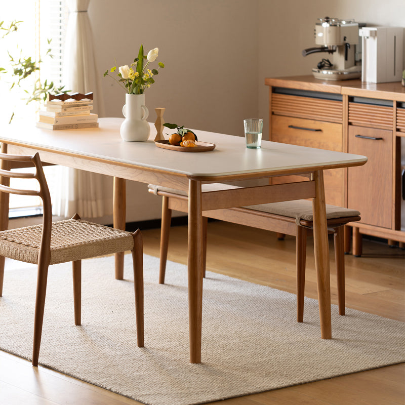 Simplicity Style Rectangle Stone Fixed Dinner Table with 4-foot