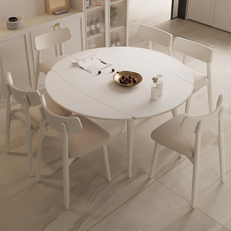 Modern Round Extendable Dining Table White Stone Tabletop with Double Drop Leaf