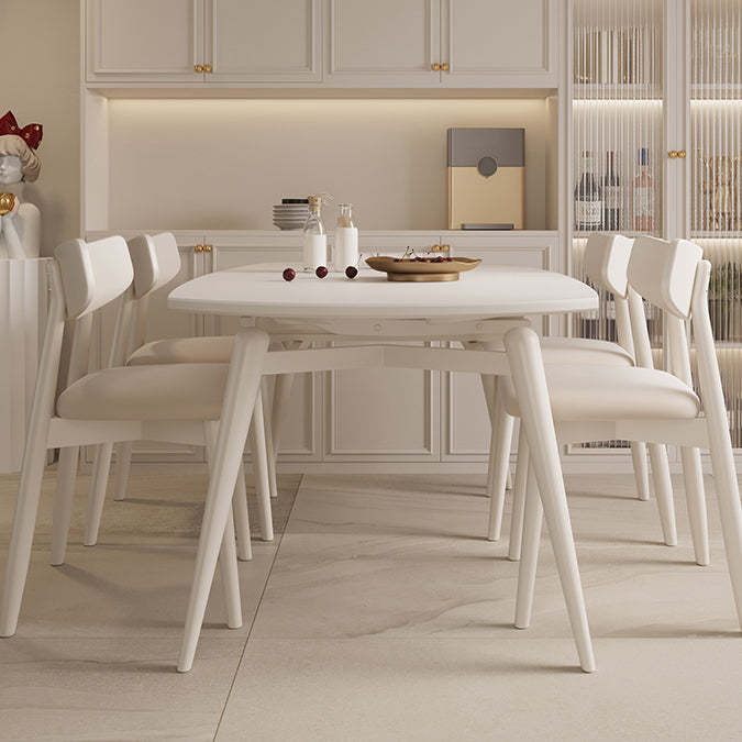 Modern Round Extendable Dining Table White Stone Tabletop with Double Drop Leaf