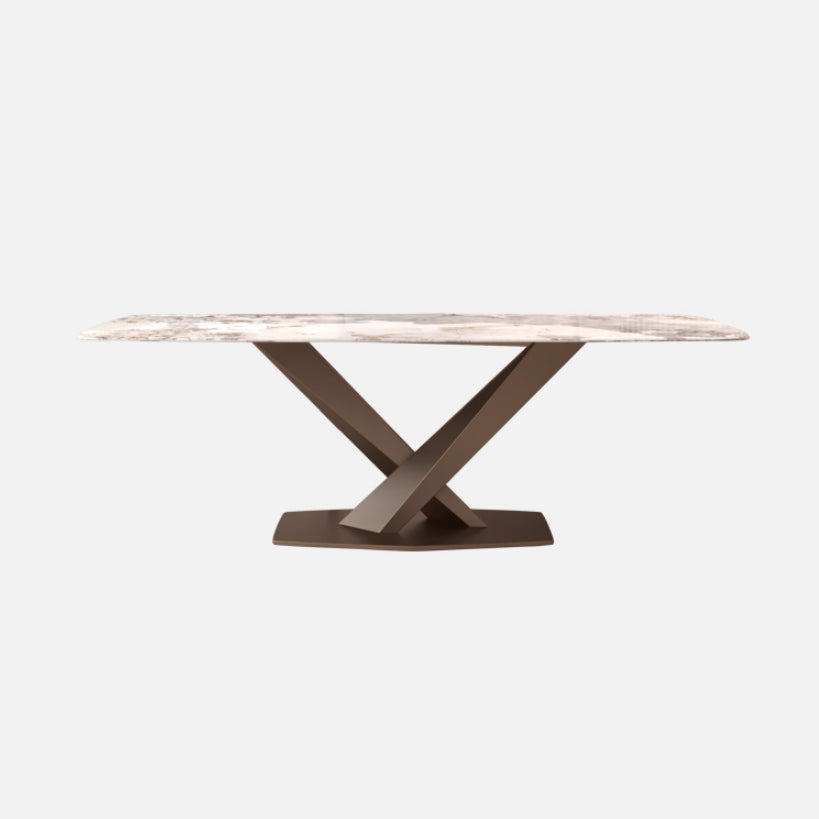 Contemporary Rectangle Sintered Stone Top Metal Base Dining Table with Chairs