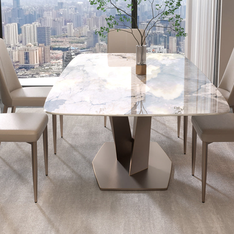 Contemporary Rectangle Sintered Stone Top Metal Base Dining Table with Chairs