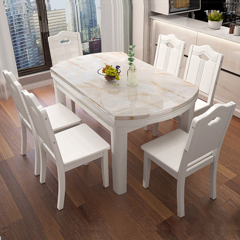 7 Piece Dining Room Chair and Table Set in White, Contemporary Style