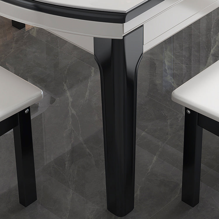 Modern Round Expandable Retractable Stone Top Dining Table with Black Wood Base