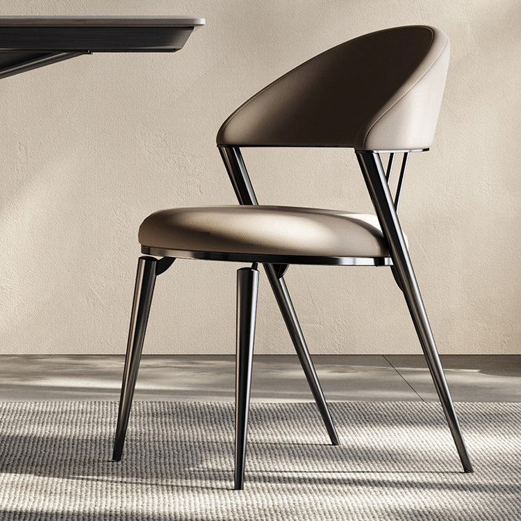 Glam Style Open Back Faux Leather Metal Base Dining Side Chair