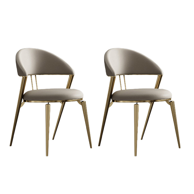 Glam Style Open Back Faux Leather Metal Base Dining Side Chair