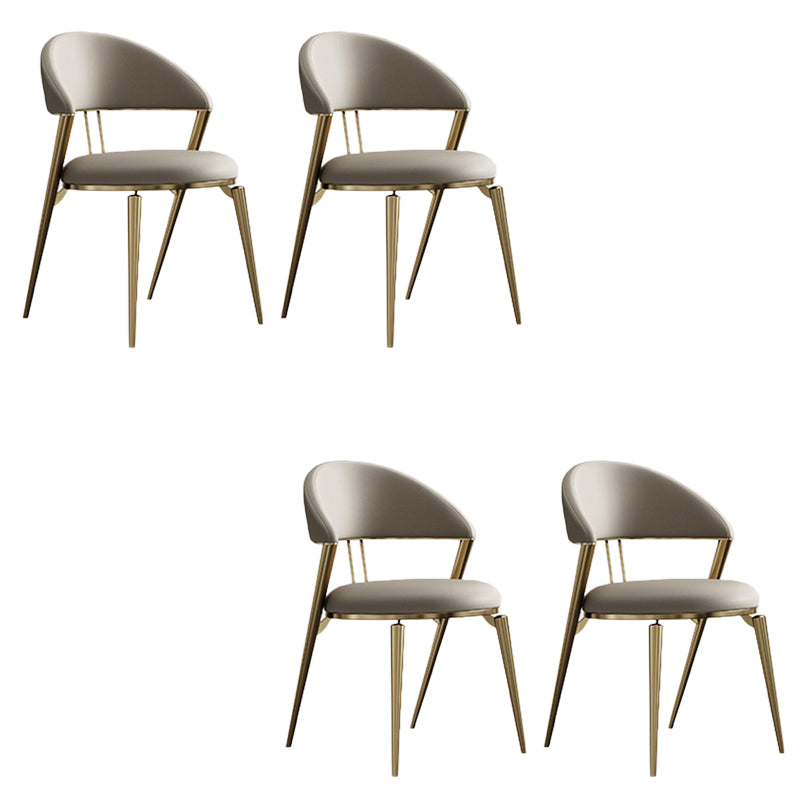 Glam Style Open Back Faux Leather Metal Base Dining Side Chair