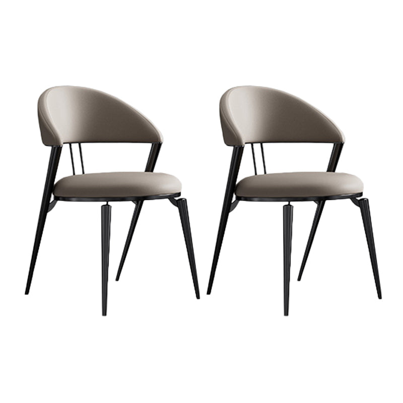 Glam Style Open Back Faux Leather Metal Base Dining Side Chair