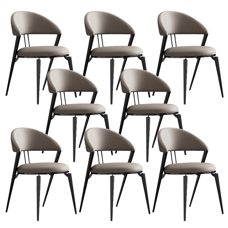 Glam Style Open Back Faux Leather Metal Base Dining Side Chair