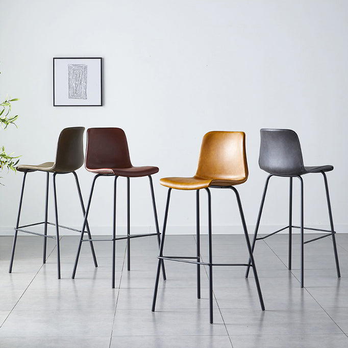 Contemporary Style Low Back Leather Bar Stool with Metal Legs