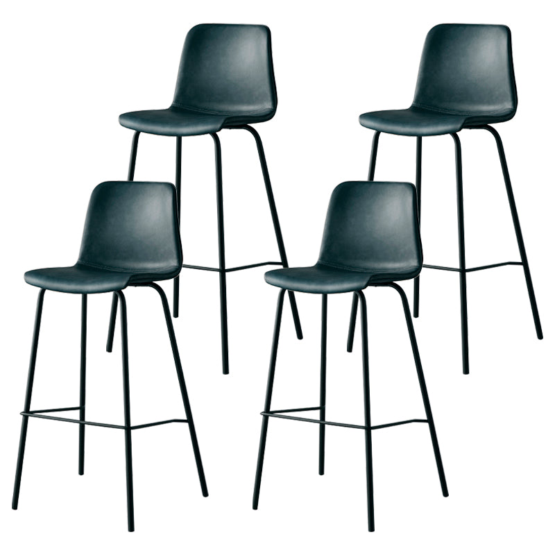 Contemporary Style Low Back Leather Bar Stool with Metal Legs