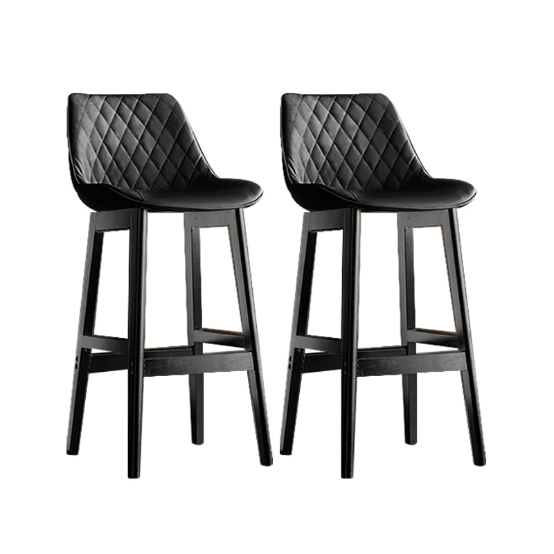 Contemporary Solid Wood Legs Faux Leather Indoor Bar Stools with Footrest