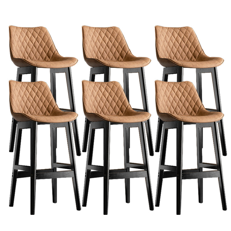 Contemporary Solid Wood Legs Faux Leather Indoor Bar Stools with Footrest