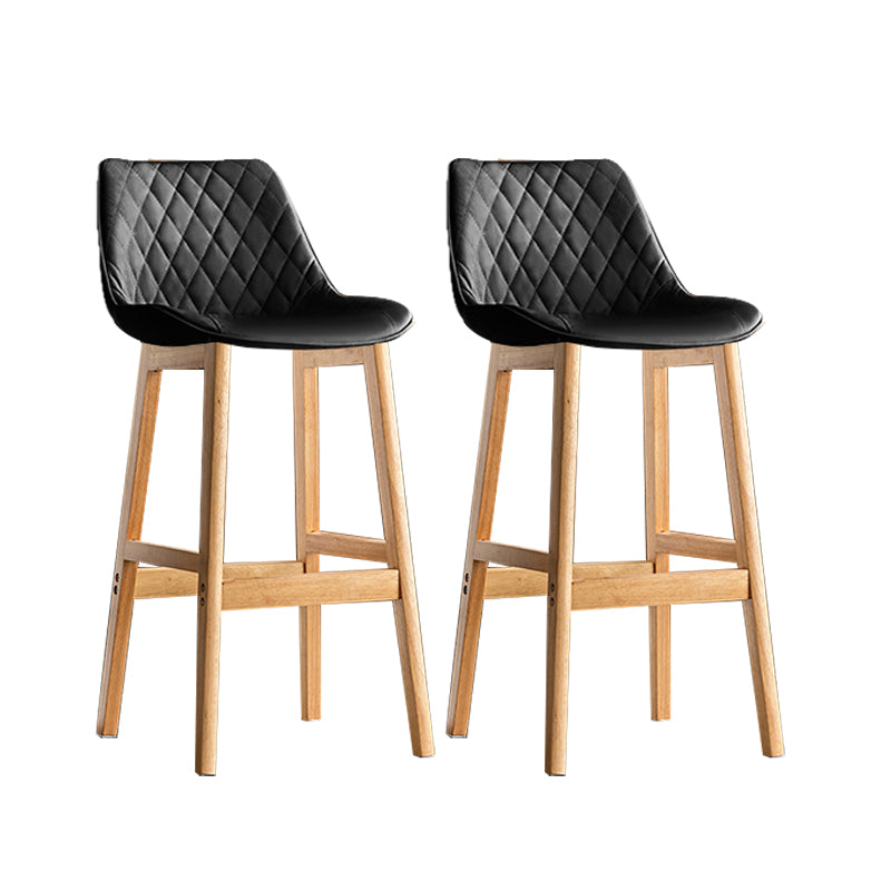 Contemporary Solid Wood Legs Faux Leather Indoor Bar Stools with Footrest