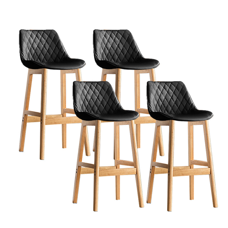 Contemporary Solid Wood Legs Faux Leather Indoor Bar Stools with Footrest