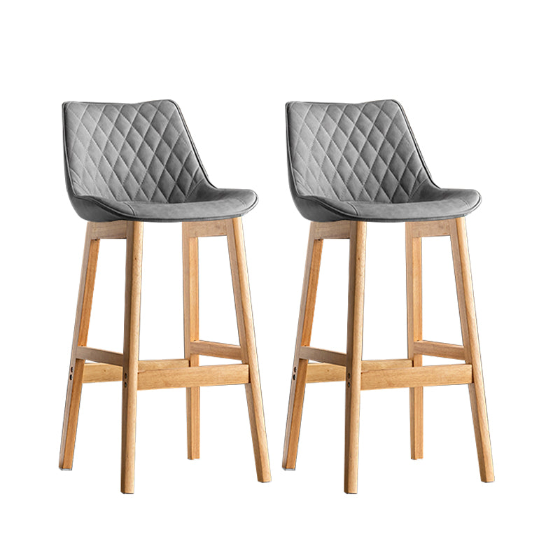 Contemporary Solid Wood Legs Faux Leather Indoor Bar Stools with Footrest