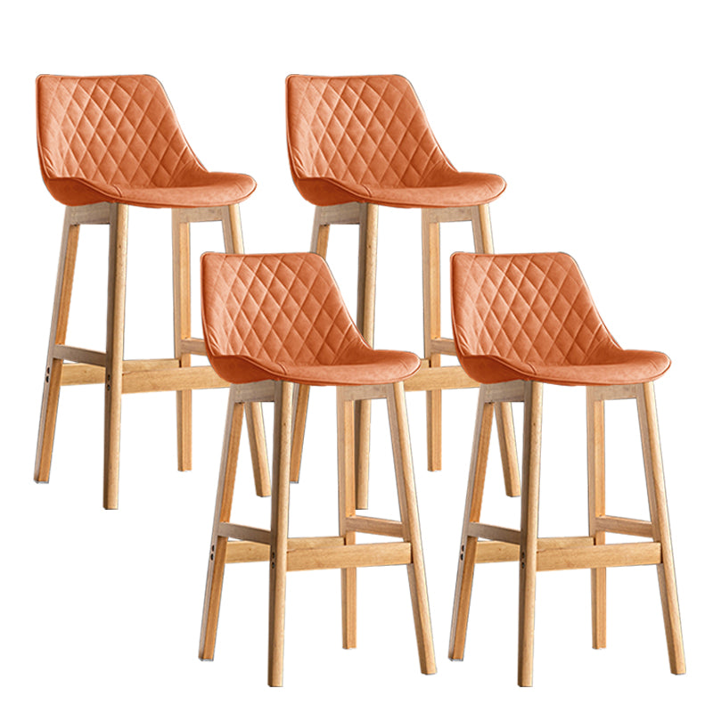 Contemporary Solid Wood Legs Faux Leather Indoor Bar Stools with Footrest