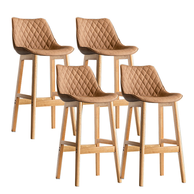 Contemporary Solid Wood Legs Faux Leather Indoor Bar Stools with Footrest