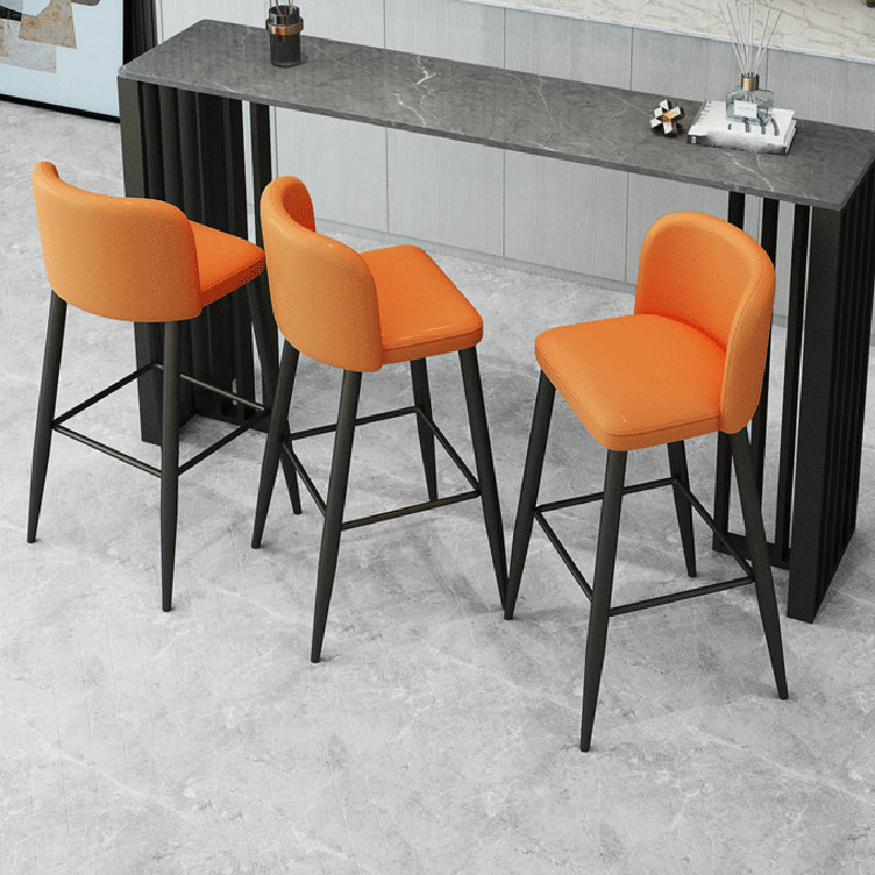 Modern Upholstered Low Back Faux Leather Bar Stools with Footrest