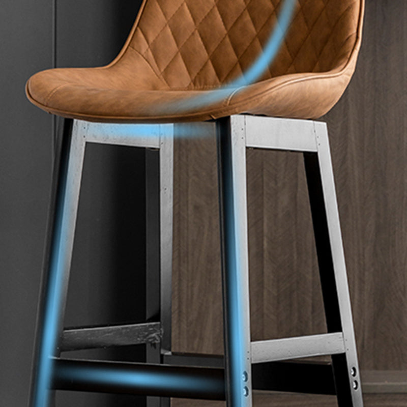 Modern Style Backrest Counter Stool with Wooden Base and Leather Cushion