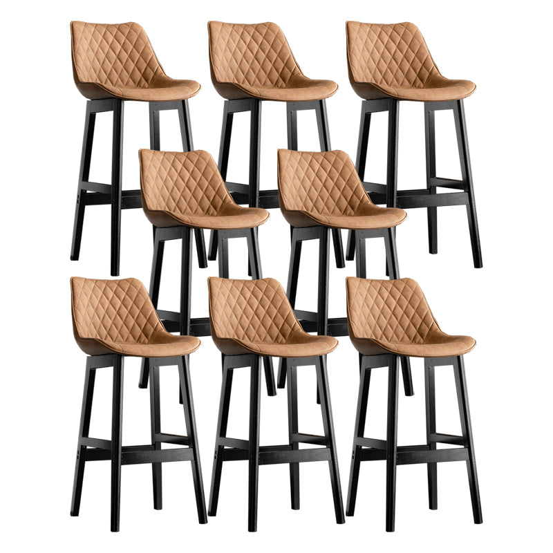 Modern Style Backrest Counter Stool with Wooden Base and Leather Cushion